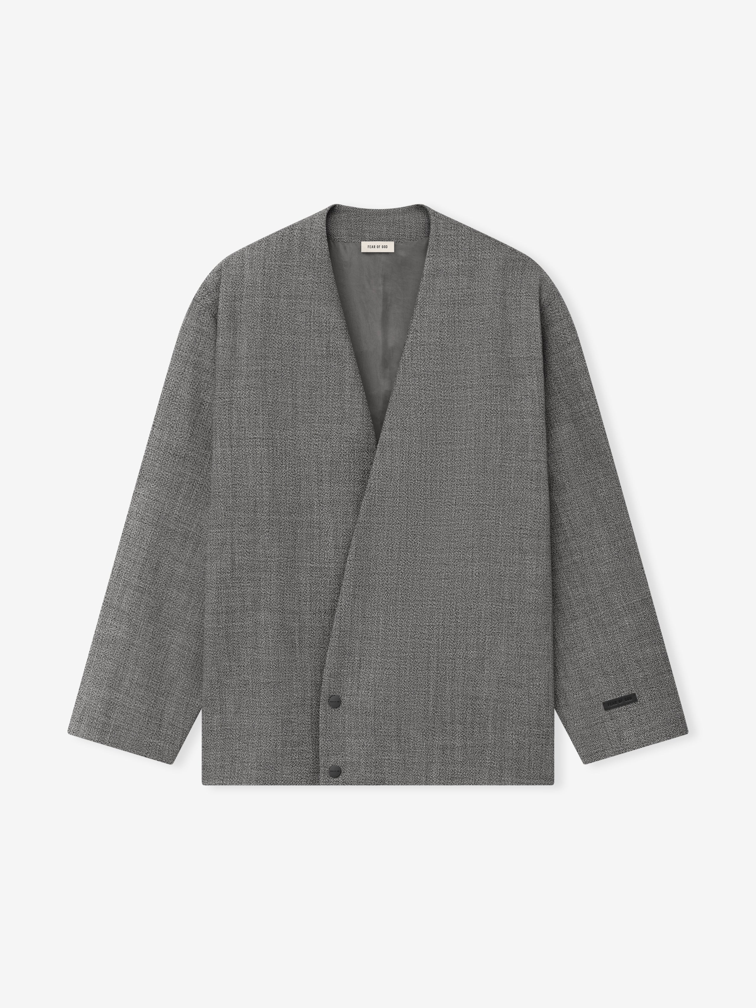 Essentials Mouline Wool Relaxed Lapelless Jacket Off White/Black