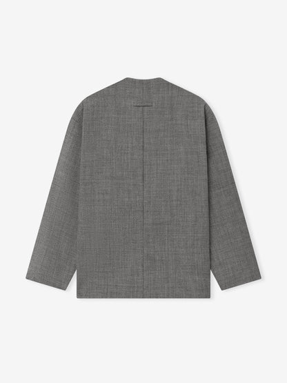 Essentials Mouline Wool Relaxed Lapelless Jacket Off White/Black