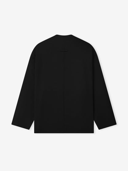 Essentials Wool Ripstop Relaxed Cropped Lapelless Jacket Black