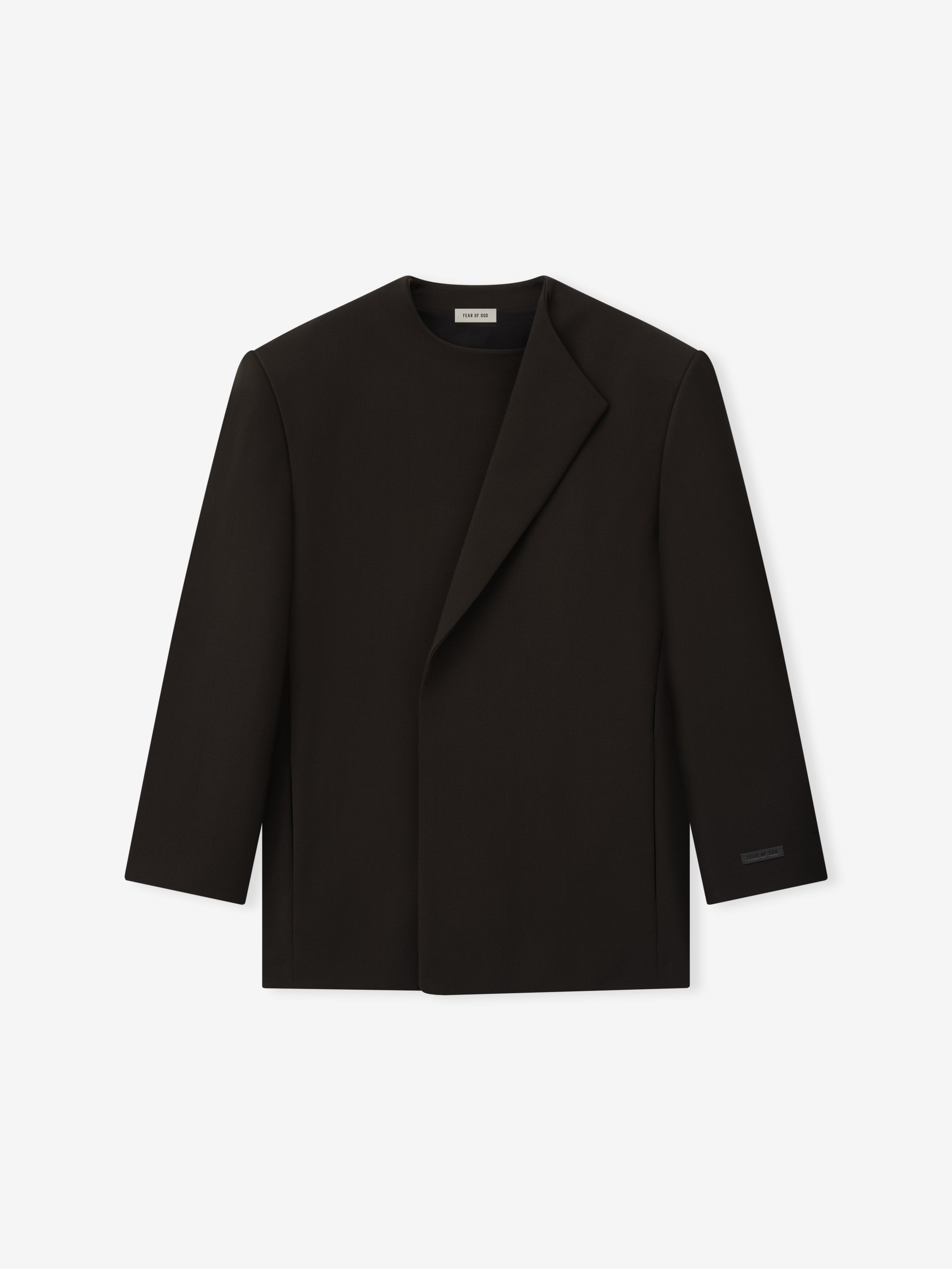 Essentials Double Weave Wool Crewneck Jacket Brown
