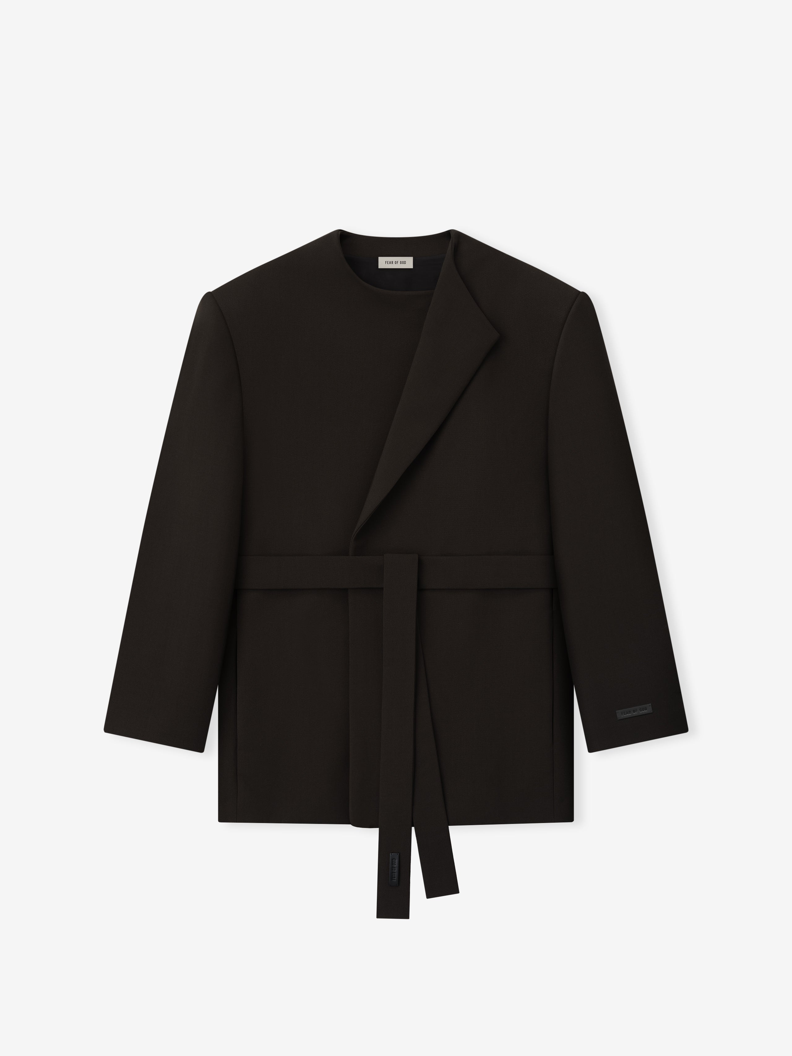 Essentials Double Weave Wool Crewneck Jacket Brown