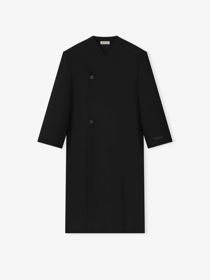 Essentials Double Weave Wool Double Breasted Lapelless Coat Black