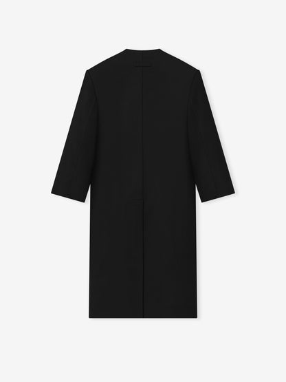 Essentials Double Weave Wool Double Breasted Lapelless Coat Black