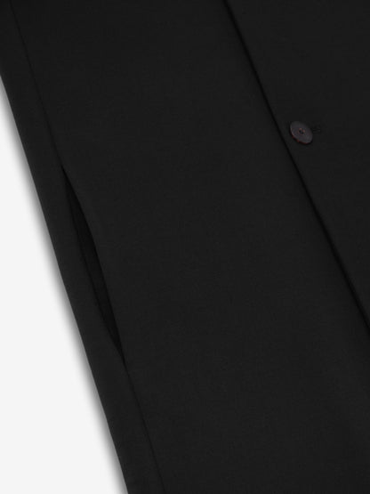 Essentials Double Weave Wool Double Breasted Lapelless Coat Black