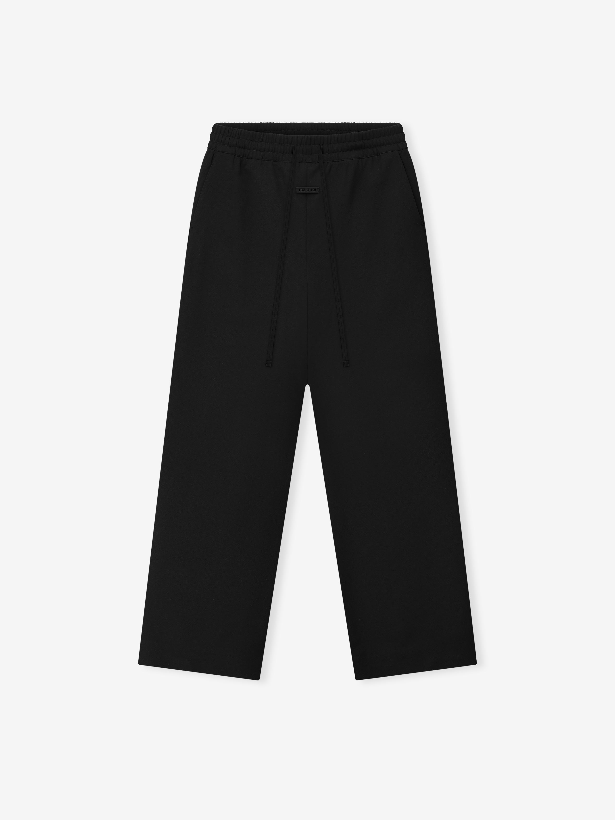 Essentials Double Weave Wool Wide Leg Drawstring Pants Black