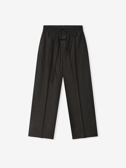 Essentials Grey Striped Wool Wide Leg Drawstring Pants Grey Striped