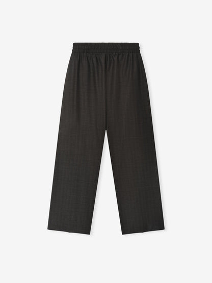 Essentials Grey Striped Wool Wide Leg Drawstring Pants Grey Striped