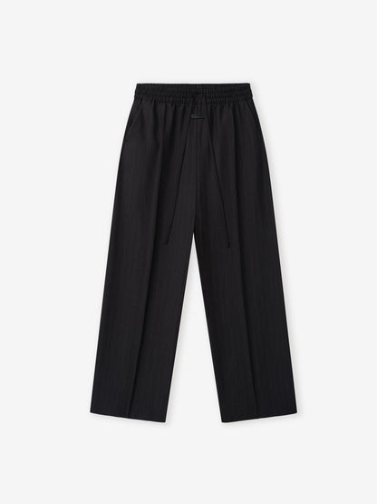 Essentials Black Striped Wool Wide Leg Drawstring Pants Black Striped