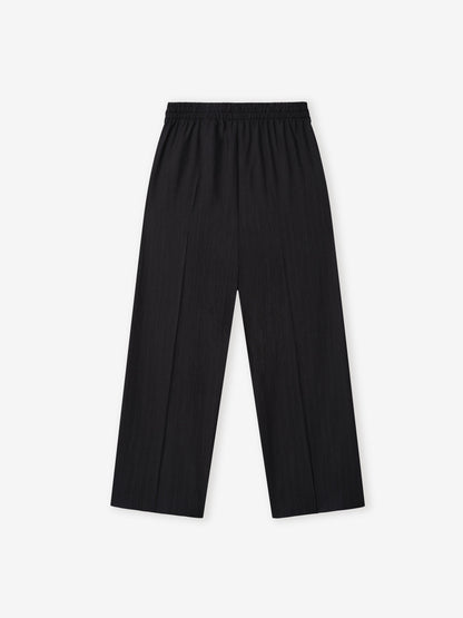 Essentials Black Striped Wool Wide Leg Drawstring Pants Black Striped