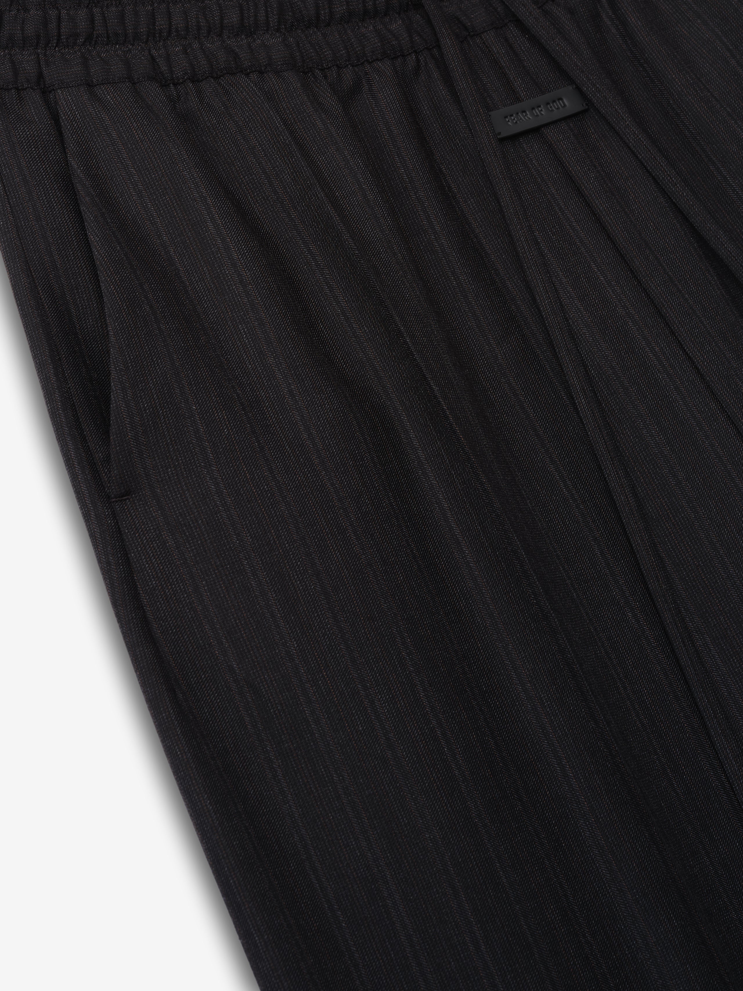 Essentials Black Striped Wool Wide Leg Drawstring Pants Black Striped