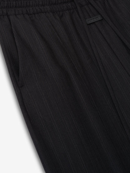 Essentials Black Striped Wool Wide Leg Drawstring Pants Black Striped