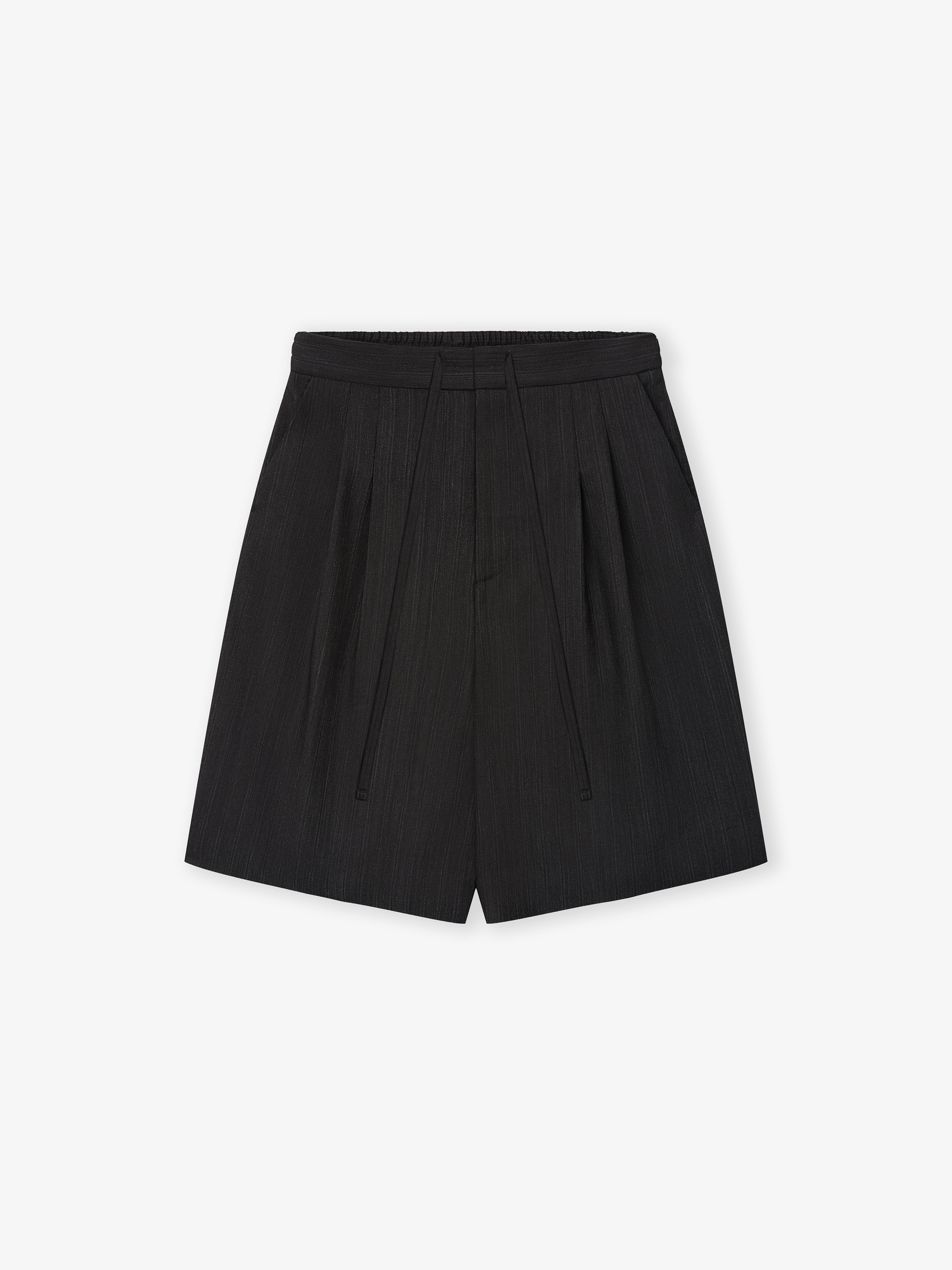 Essentials Black Striped Wool Baggy Shorts Black Striped