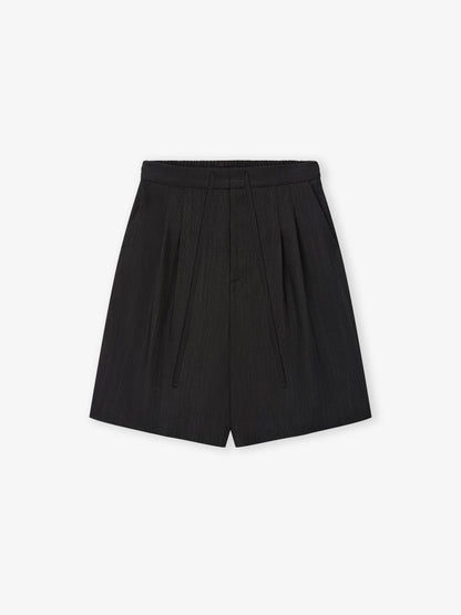 Essentials Black Striped Wool Baggy Shorts Black Striped