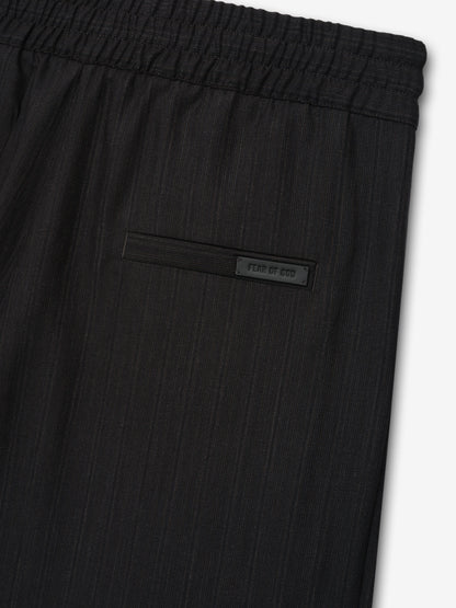 Essentials Black Striped Wool Baggy Shorts Black Striped