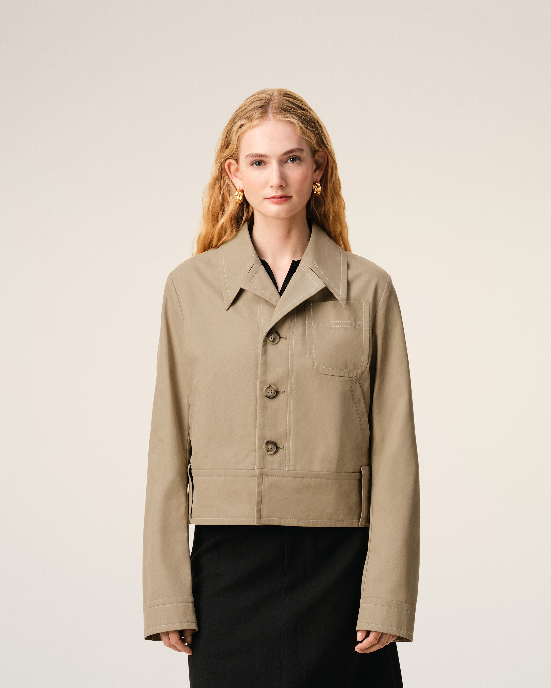 AmiParis Beige Cotton Buttoned Jacket Women's
