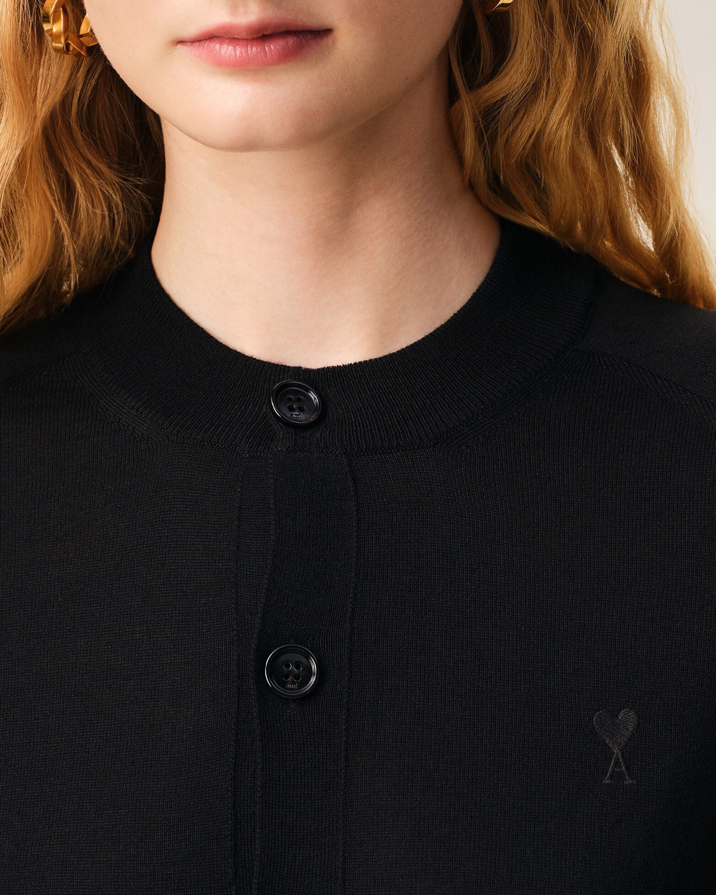 Black Wool Crewneck Ami De Coeur Cardigan Women's