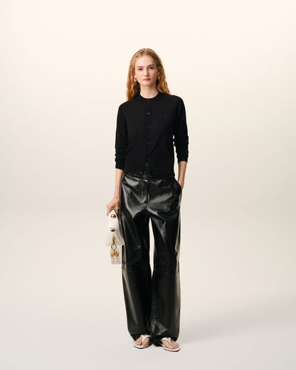 Black Wool Crewneck Ami De Coeur Cardigan Women's
