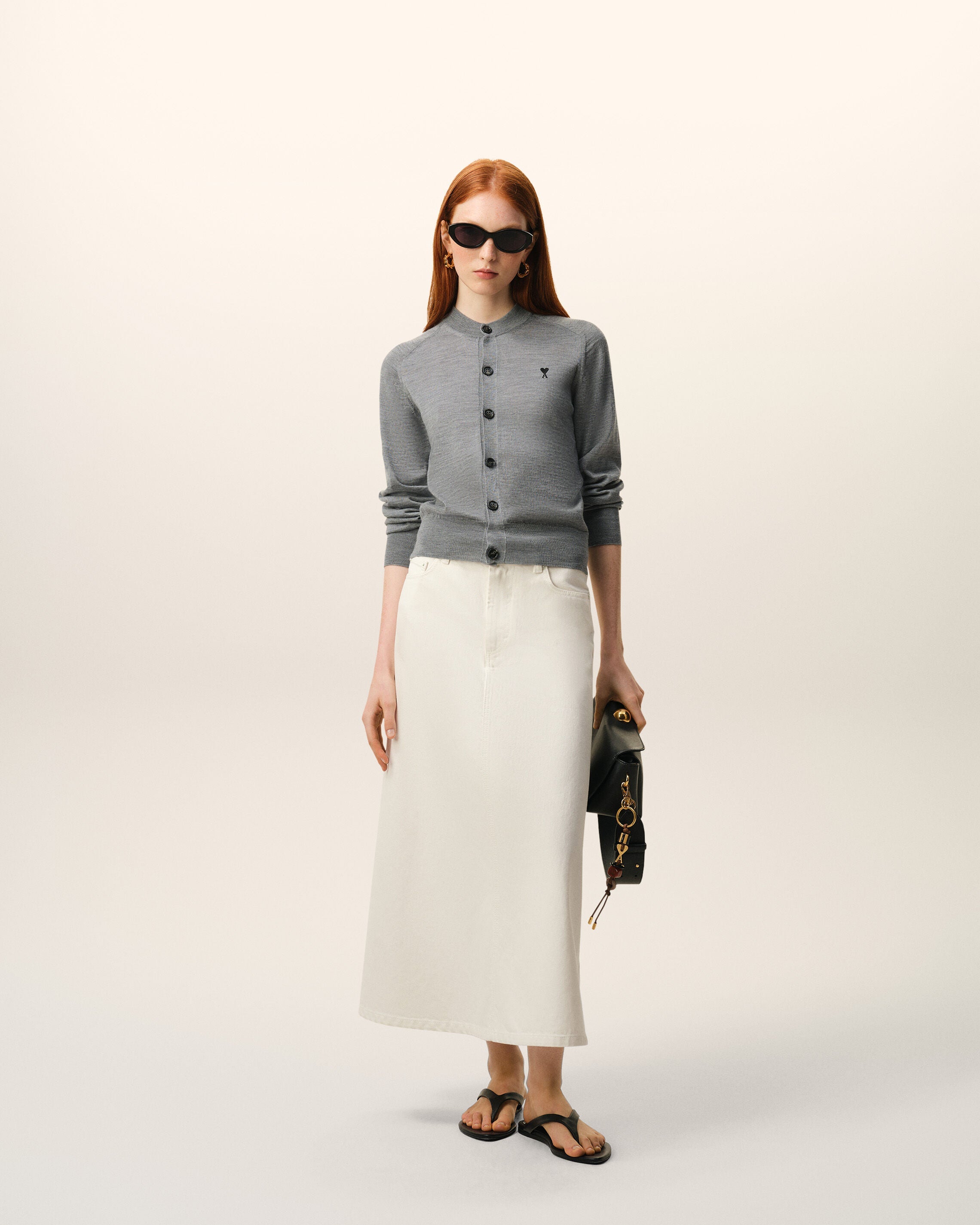 Grey Wool Crewneck Ami De Coeur Cardigan Women's