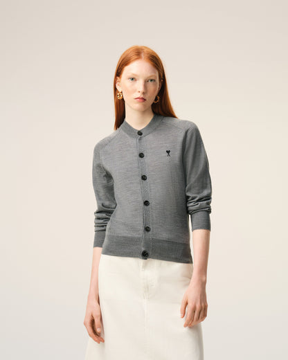 Grey Wool Crewneck Ami De Coeur Cardigan Women's