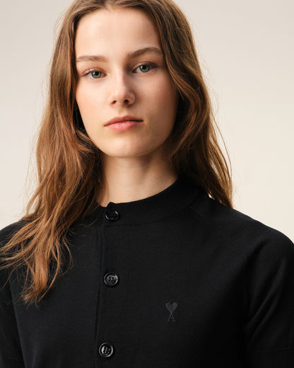 Black Wool Short Sleeves Ami De Coeur Cardigan Women's