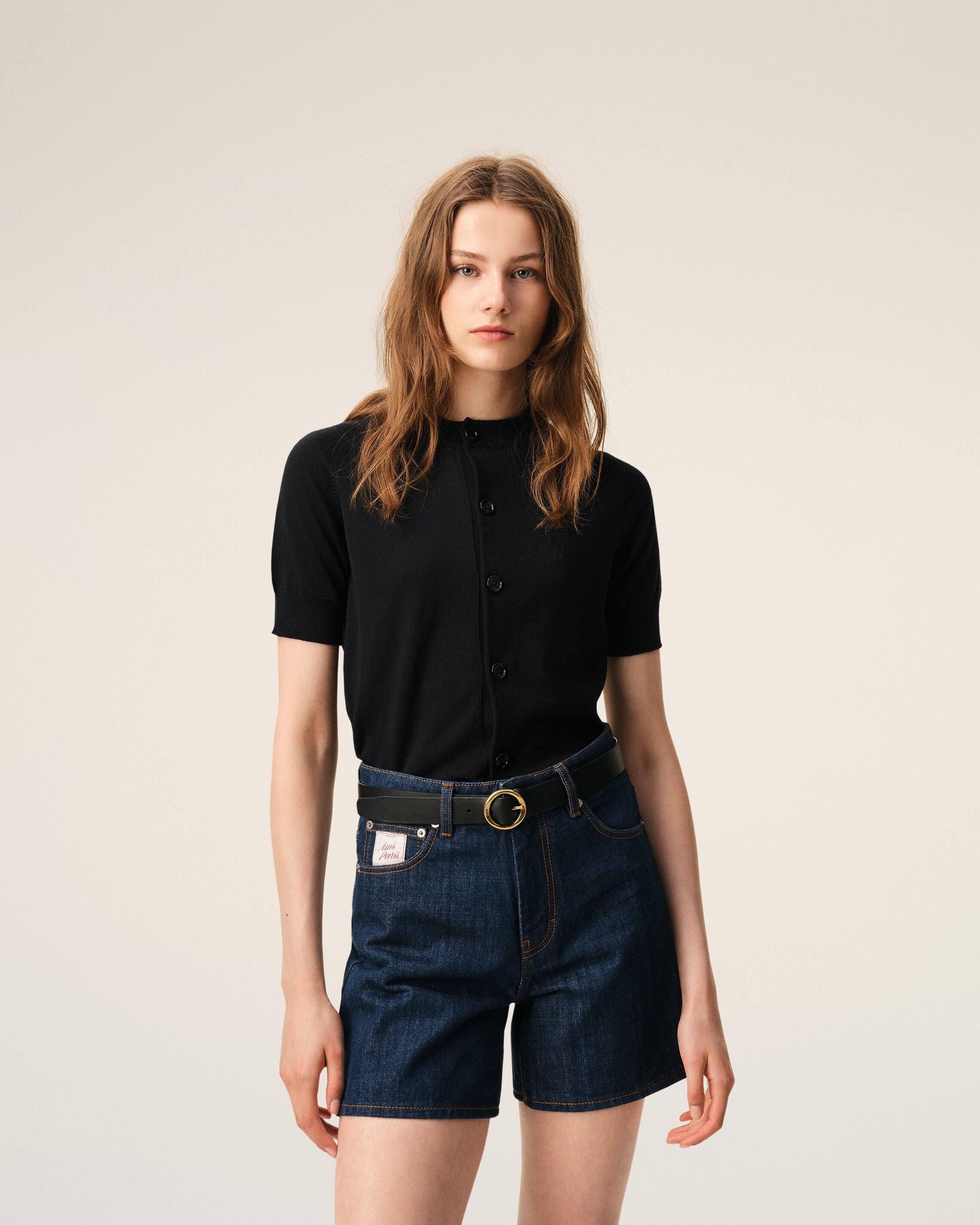 Black Wool Short Sleeves Ami De Coeur Cardigan Women's