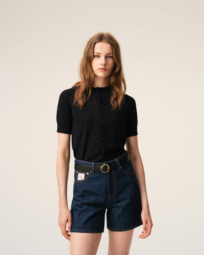 Black Wool Short Sleeves Ami De Coeur Cardigan Women's