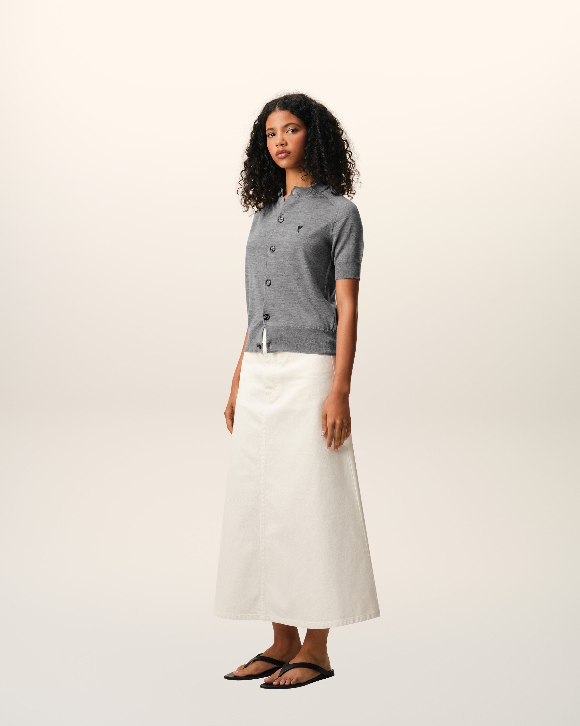 Grey Wool Short Sleeves Ami De Coeur Cardigan Women's