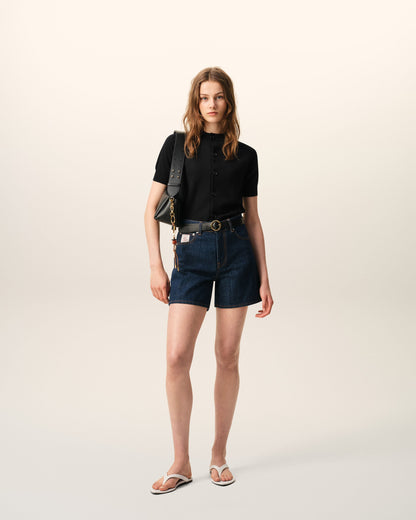 Black Wool Short Sleeves Ami De Coeur Cardigan Women's