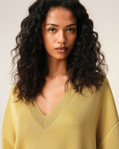 AmiParis Yellow Wool Short Sleeves V Neck Sweater Women's