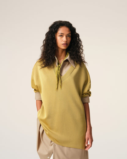 AmiParis Yellow Wool Short Sleeves V Neck Sweater Women's
