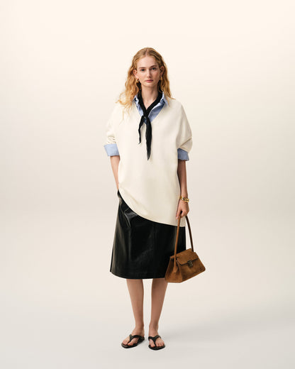 AmiParis White Wool Short Sleeves V Neck Sweater Women's
