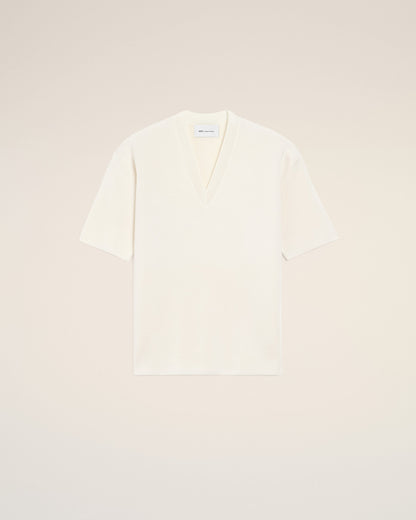 AmiParis White Wool Short Sleeves V Neck Sweater Women's