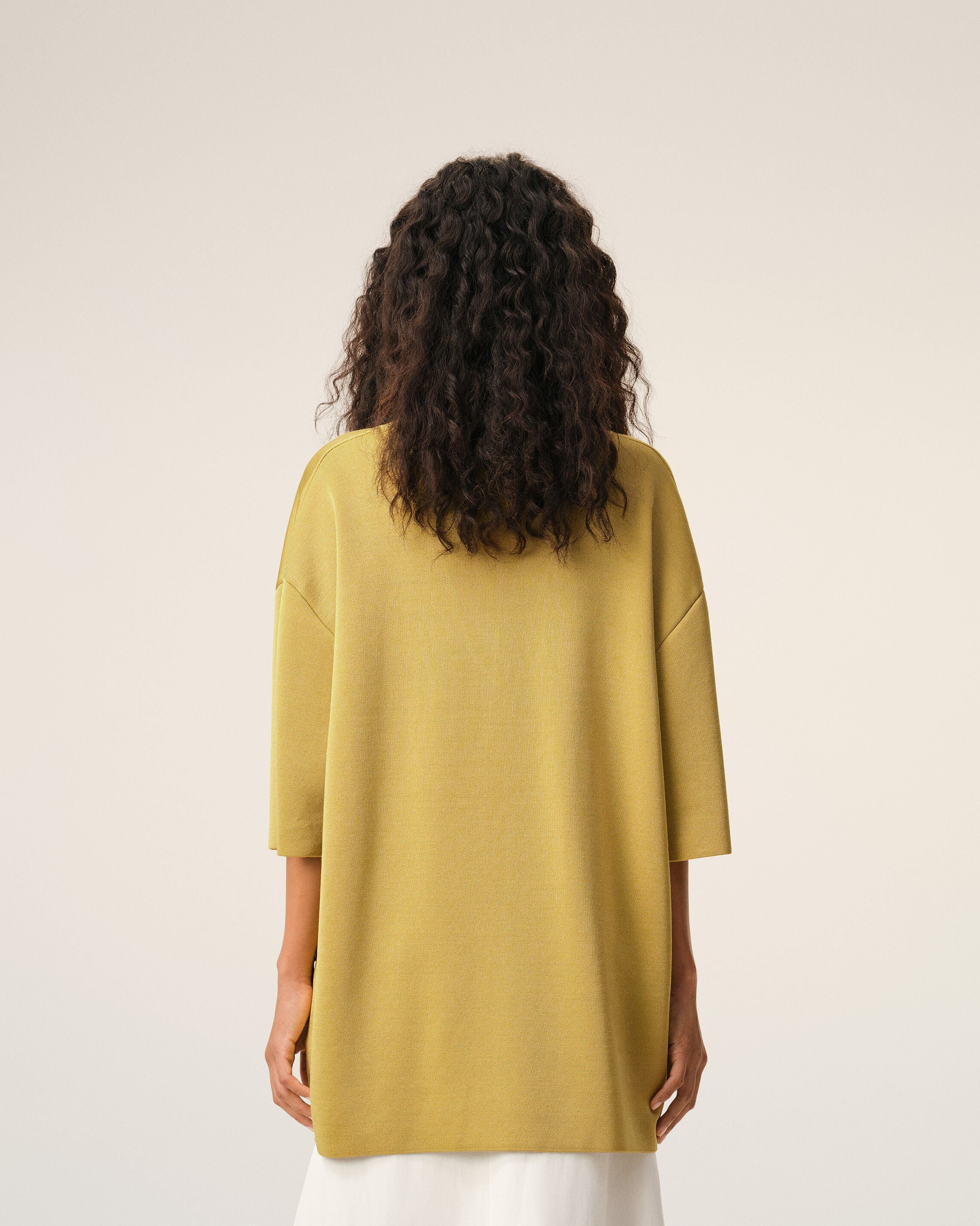 AmiParis Yellow Wool Short Sleeves V Neck Sweater Women's