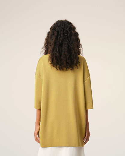 AmiParis Yellow Wool Short Sleeves V Neck Sweater Women's