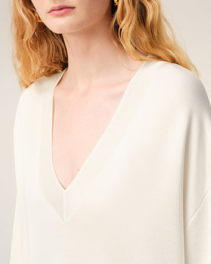 AmiParis White Wool Short Sleeves V Neck Sweater Women's