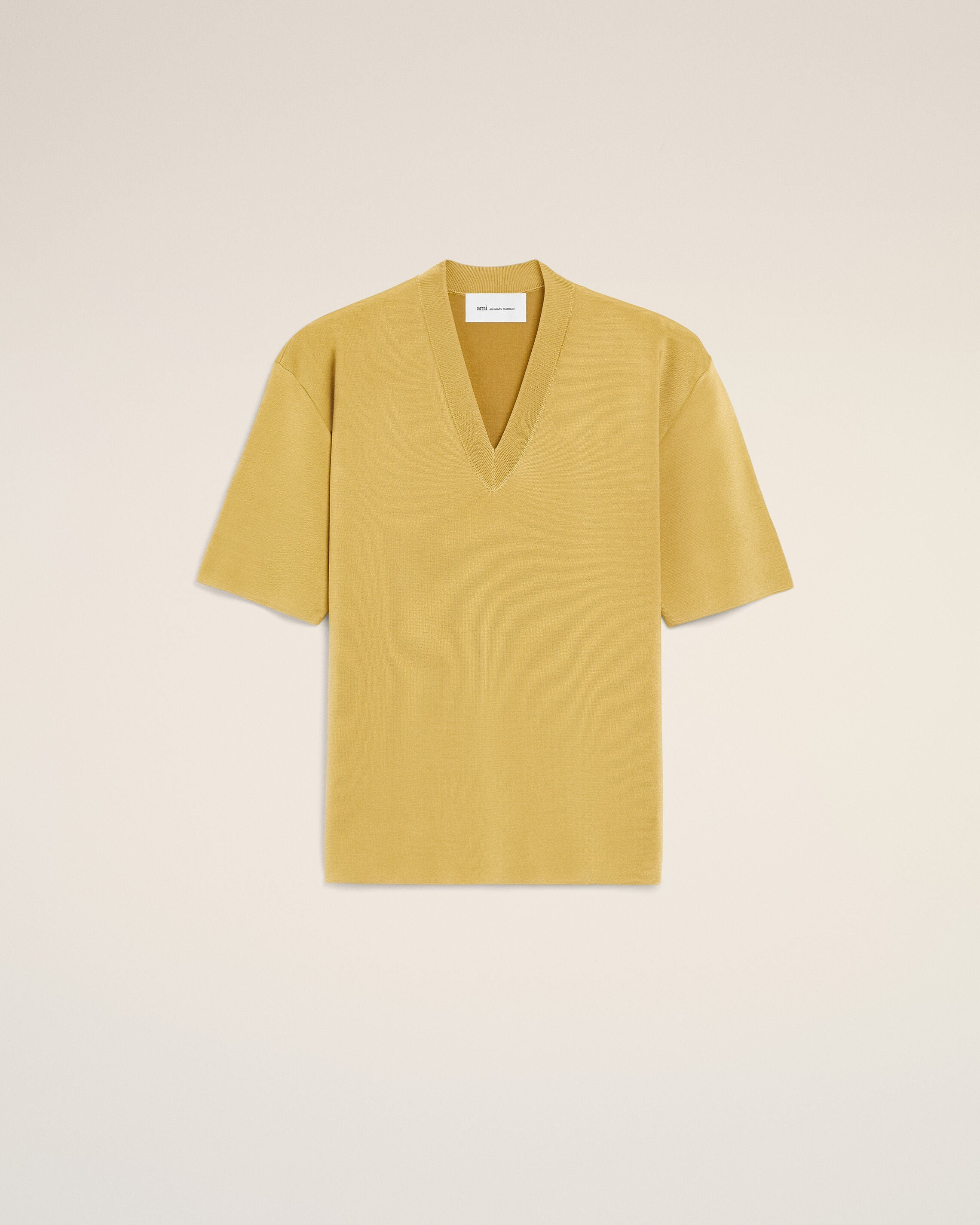 AmiParis Yellow Wool Short Sleeves V Neck Sweater Women's
