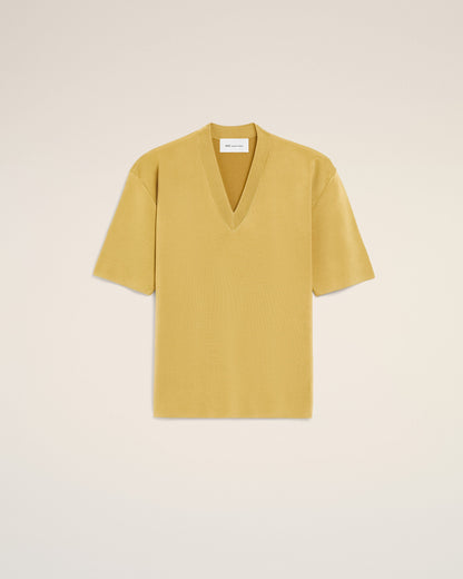 AmiParis Yellow Wool Short Sleeves V Neck Sweater Women's