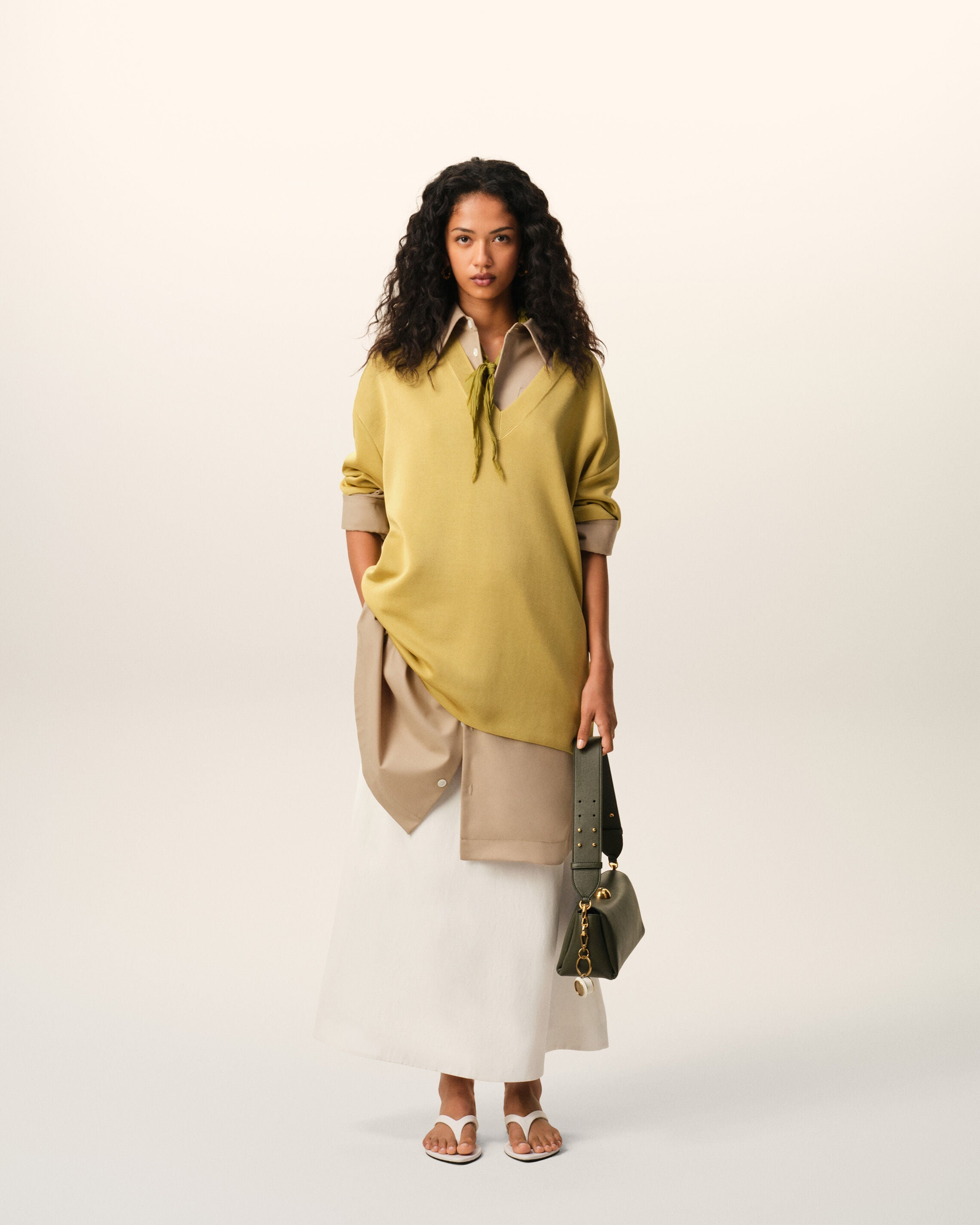 AmiParis Yellow Wool Short Sleeves V Neck Sweater Women's
