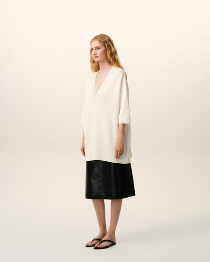 AmiParis White Wool Short Sleeves V Neck Sweater Women's
