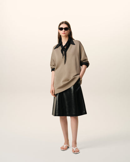 AmiParis Beige Wool Short Sleeves V Neck Sweater Women's