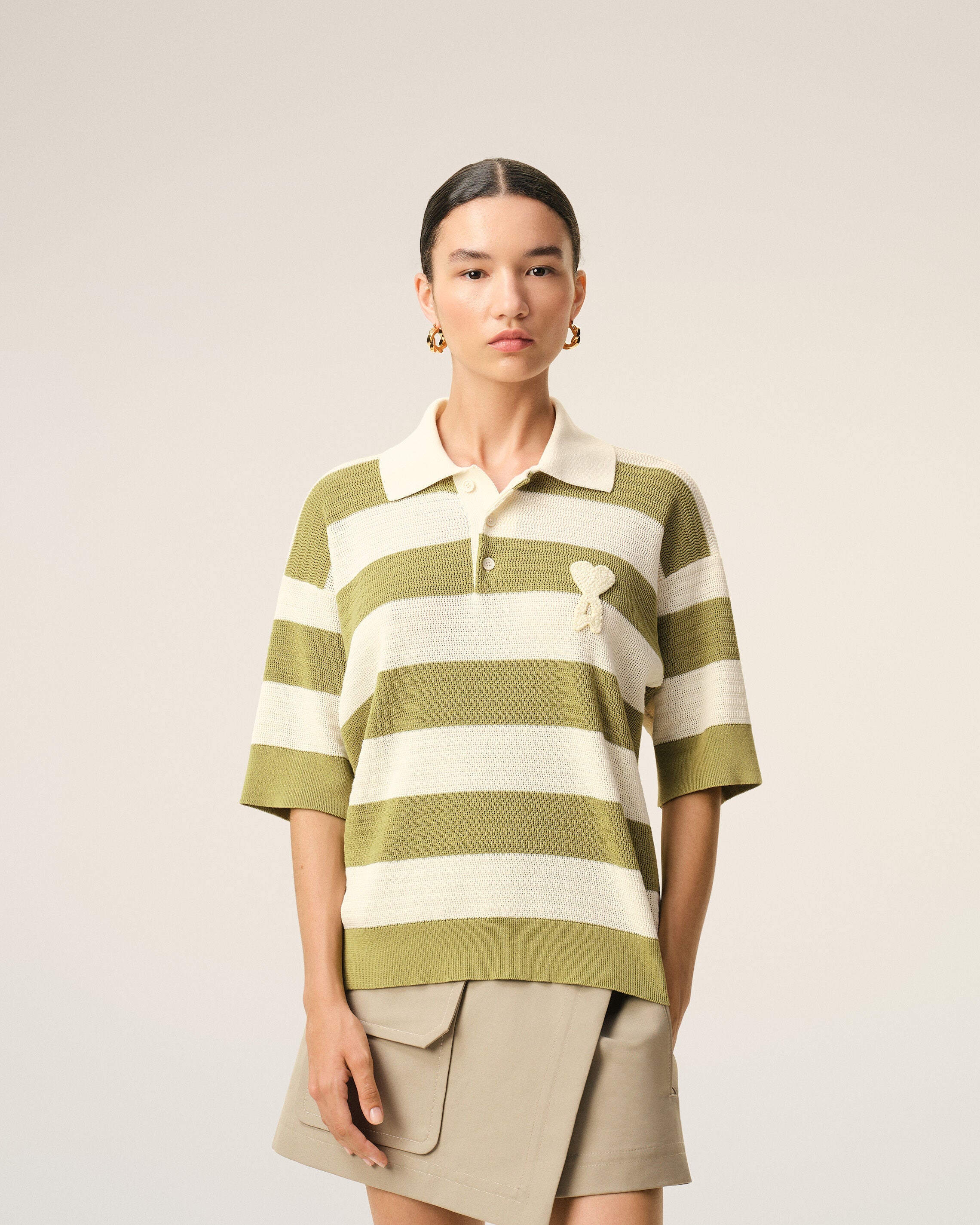 White Cotton Short Sleeves Ami De Coeur Polo Women's