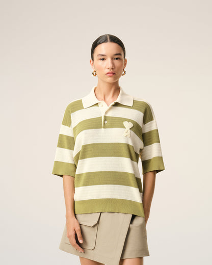 White Cotton Short Sleeves Ami De Coeur Polo Women's
