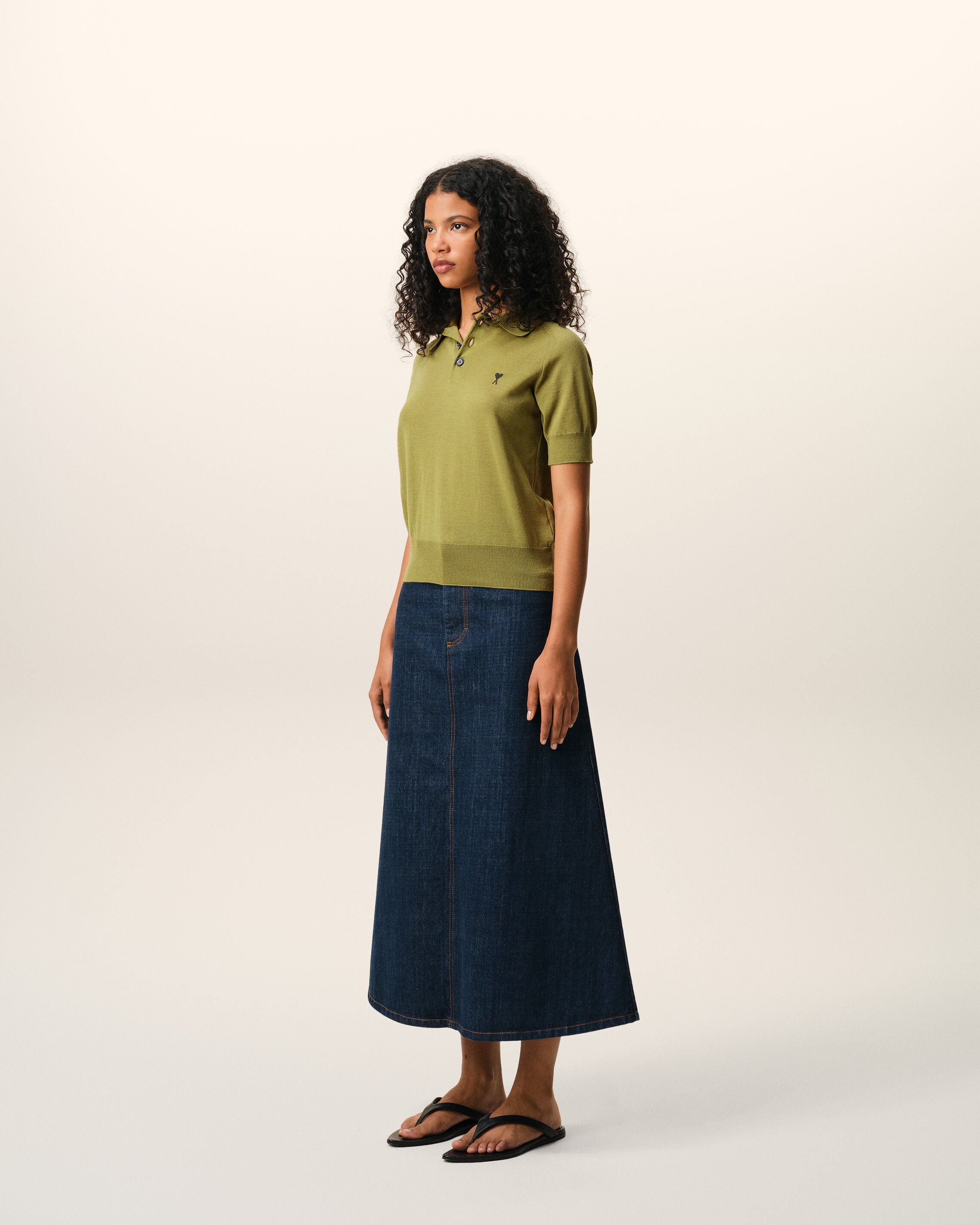 Green Wool Short Sleeves Ami De Coeur Polo Women's