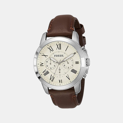 Fossil Grant Men Quartz Cream Dial Chronograph Leather Watch Fs4735