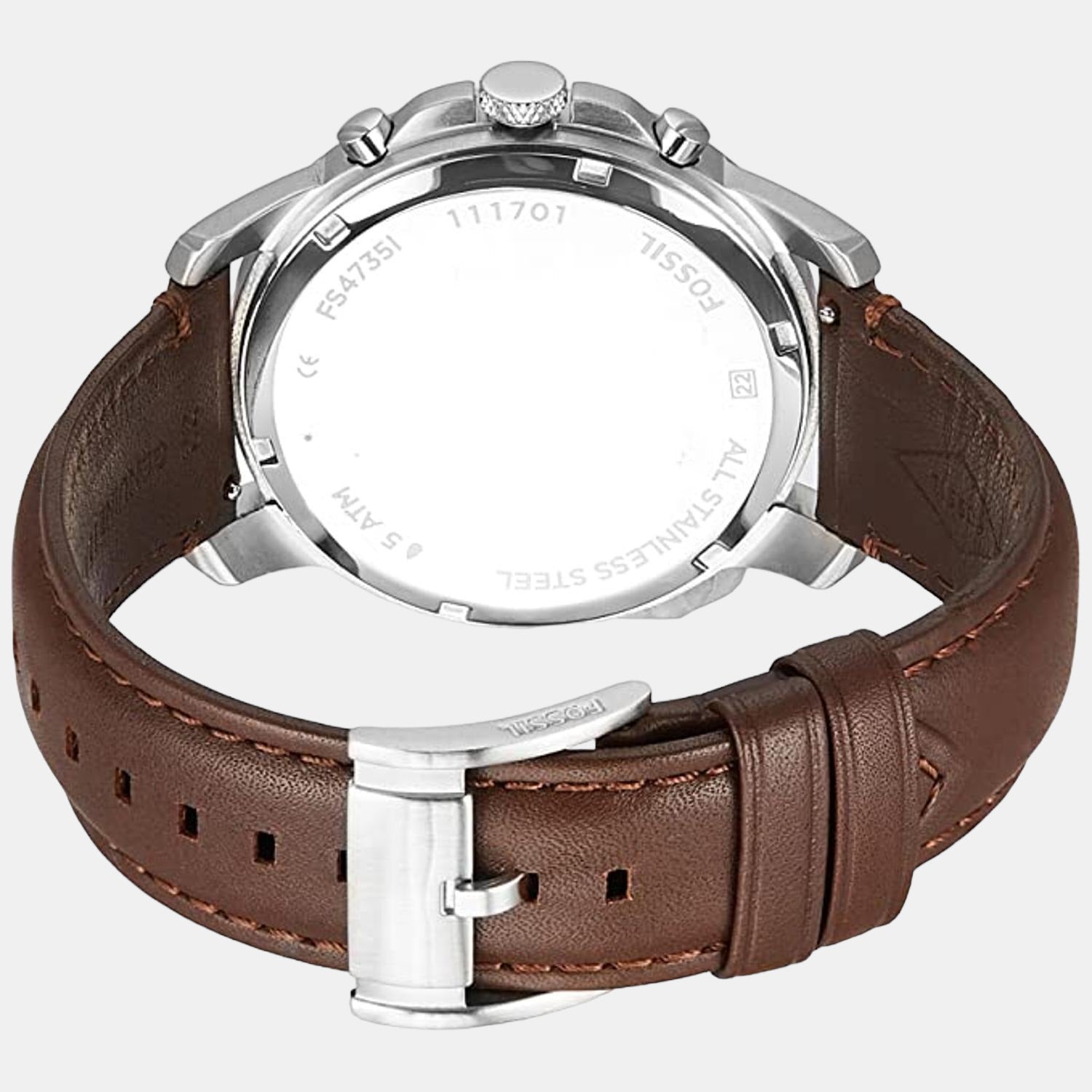Fossil Grant Men Quartz Cream Dial Chronograph Leather Watch Fs4735