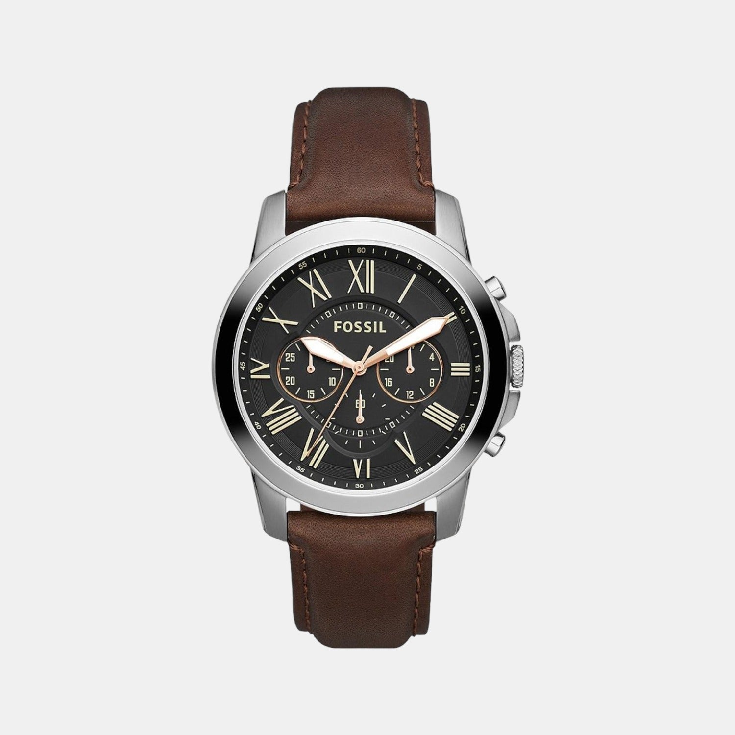 Fossil Grant Men Quartz Black Dial Chronograph Leather Watch Fs4813