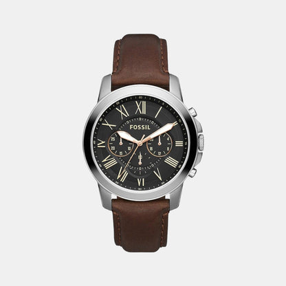 Fossil Grant Men Quartz Black Dial Chronograph Leather Watch Fs4813