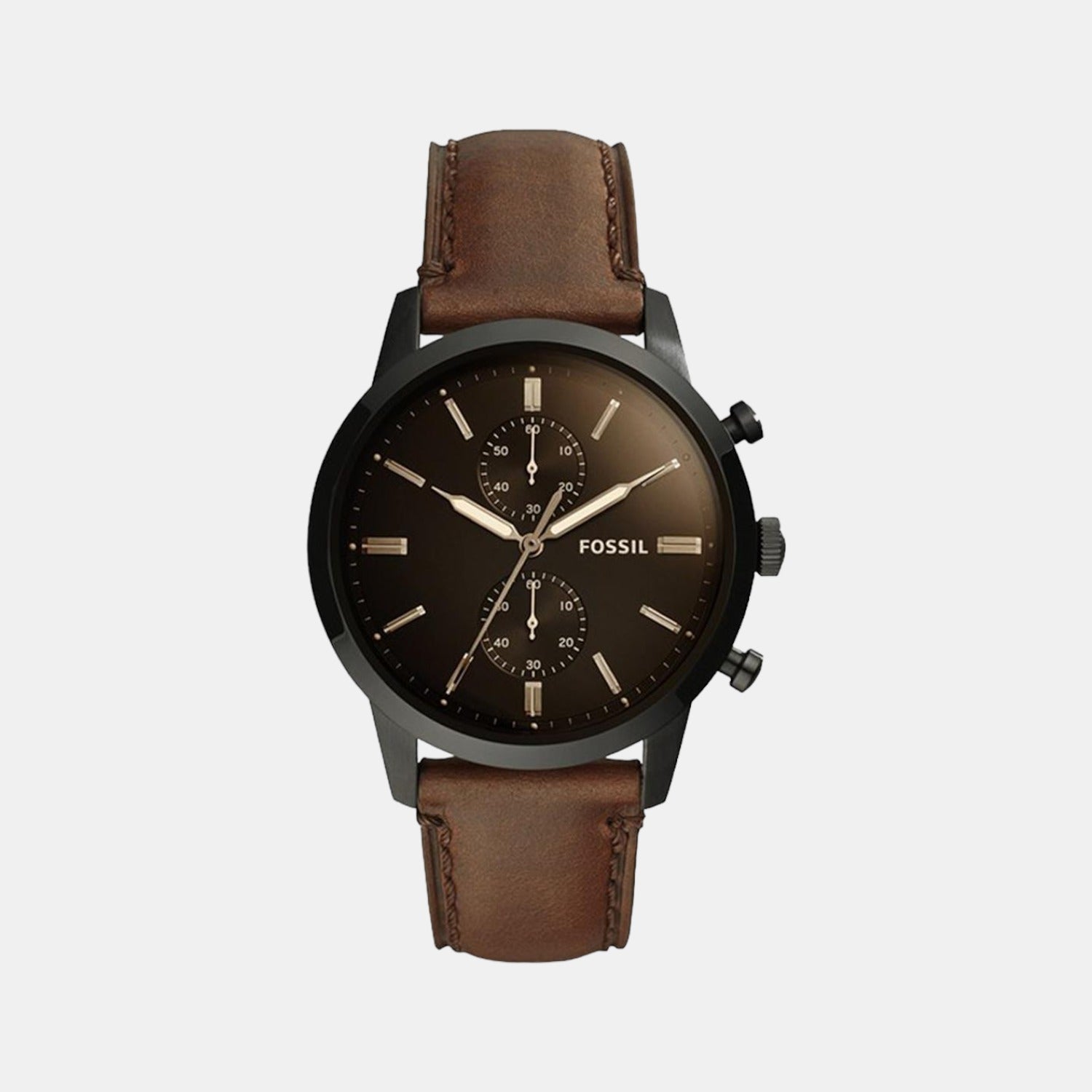 Fossil Towns Men Quartz Black Dial Chronograph Leather Watch Fs5437