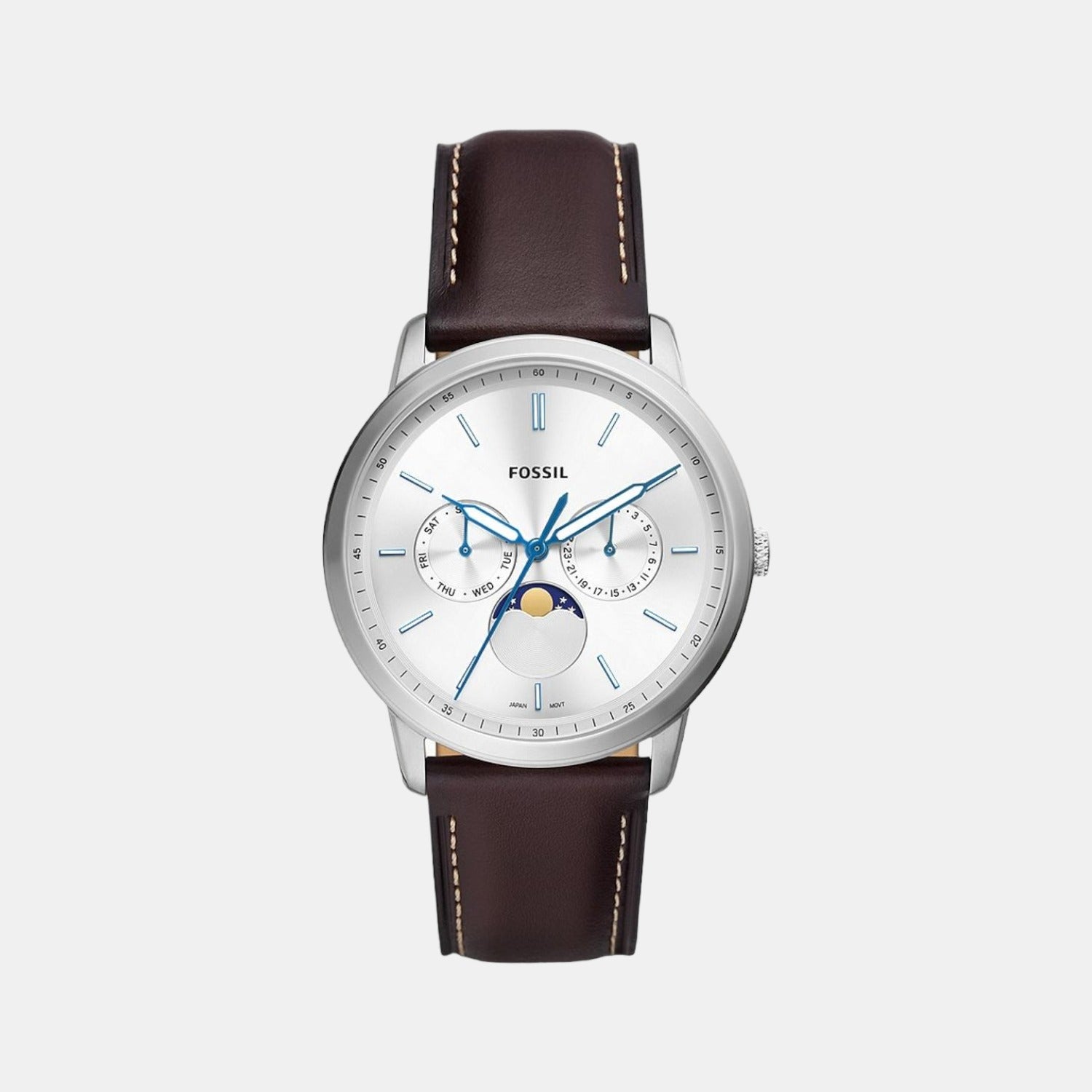Fossil Neutra Men Quartz Silver Dial Multi-Function Leather Watch Fs5905