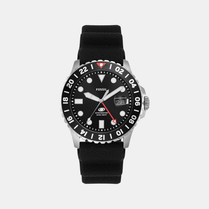 Fossil Fossil Blue Gmt Men Quartz Black Dial Analog Silicone Watch Fs6036